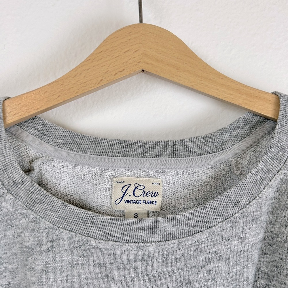 J Crew Pullover Sweatshirt, Heather Grey Vintage Fleece. Small wear on cuffs.
